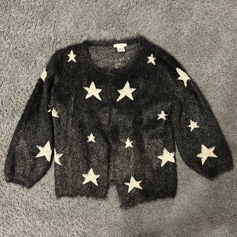Black fuzzy star cardigan